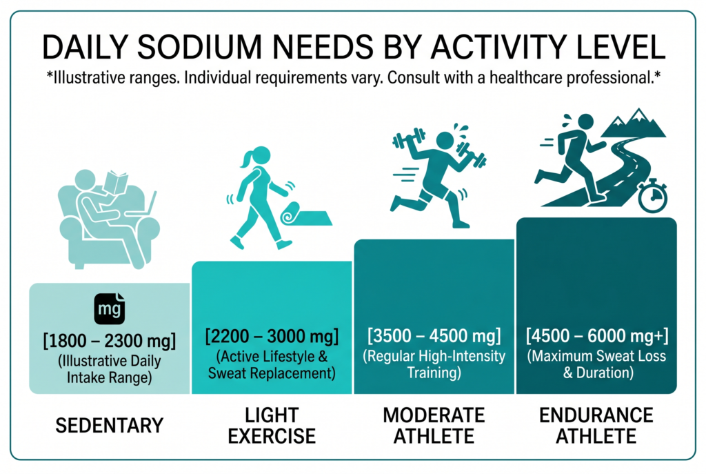 Daily sodium requirements by activity level