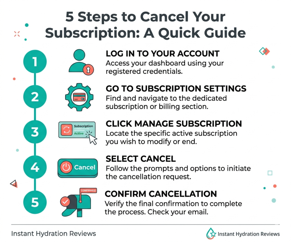 5-step Instant Hydration subscription cancellation walkthrough