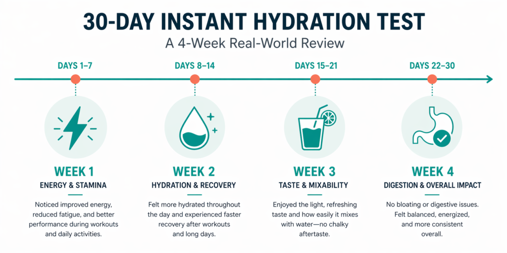 30-day Instant Hydration test timeline — week by week results