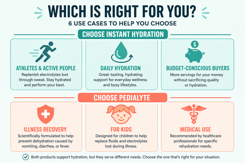 When to use Pedialyte vs Instant Hydration — decision guide