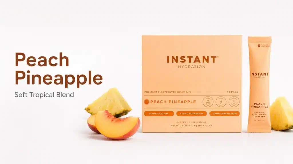 Instant Hydration Peach Pineapple box and stick pack with peach and pineappl