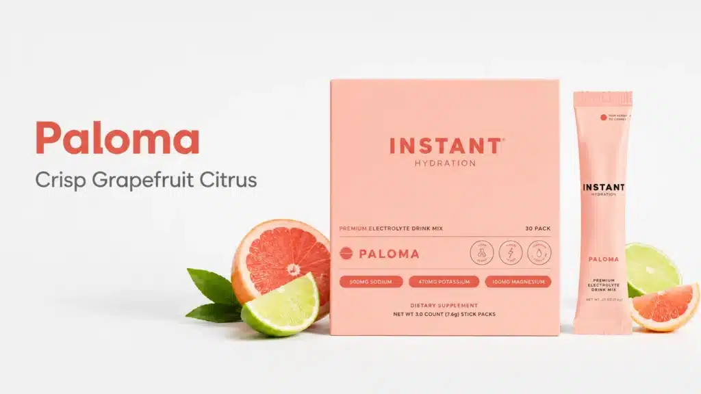 Instant Hydration Paloma box and stick pack with grapefruit and lime