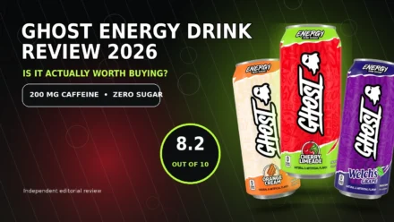 Ghost Energy Drink review 2026 featuring official Cherry Limeade, Orange Cream and Welch's Grape cans