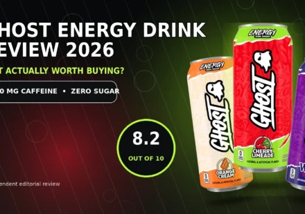 Ghost Energy Drink review 2026 featuring official Cherry Limeade, Orange Cream and Welch's Grape cans