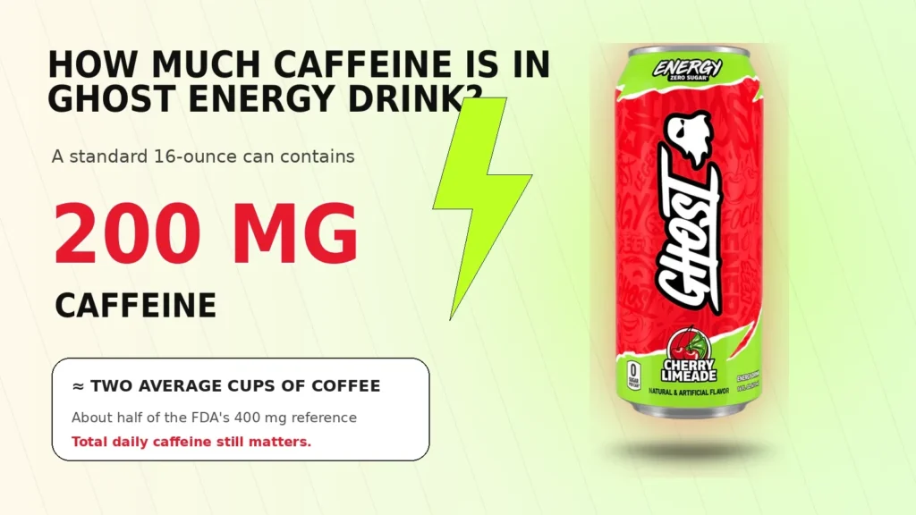 Ghost Energy Drink contains 200 mg of caffeine per 16 ounce can