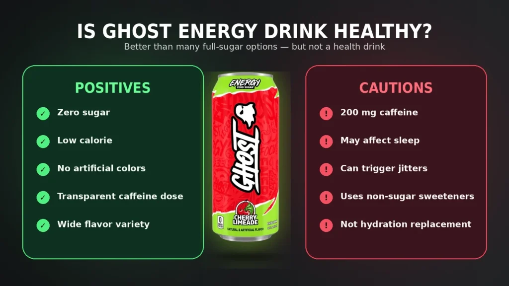 Ghost Energy Drink before a workout with 200 mg caffeine and hydration reminder