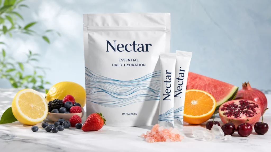 Nectar Hydration powder ingredients with organic fruit and five electrolytes