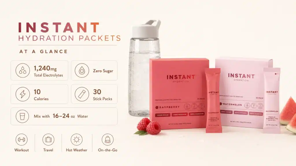 Instant Hydration packets for workouts travel hot weather and on-the-go hydration