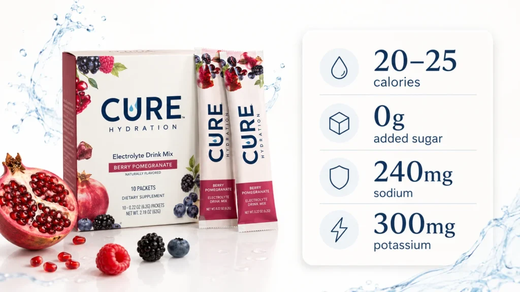 Cure Hydration nutrition facts with calories sodium potassium and zero added sugar
