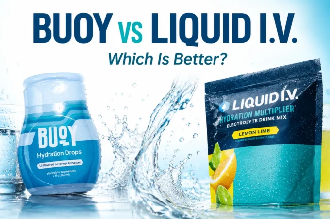 Buoy vs Liquid IV electrolyte comparison featuring Buoy Hydration Drops and Liquid I.V. Hydration Multiplier